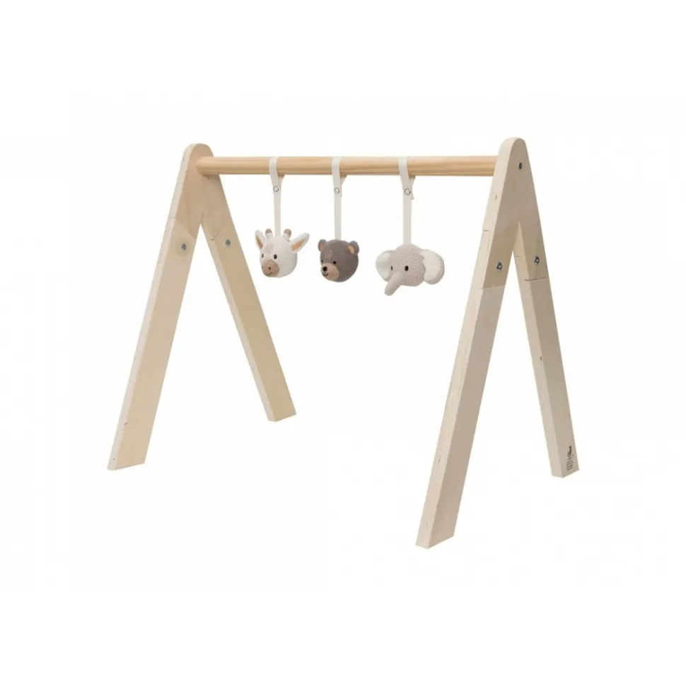 Arche d'éveil en bois avec 3 peluches animals