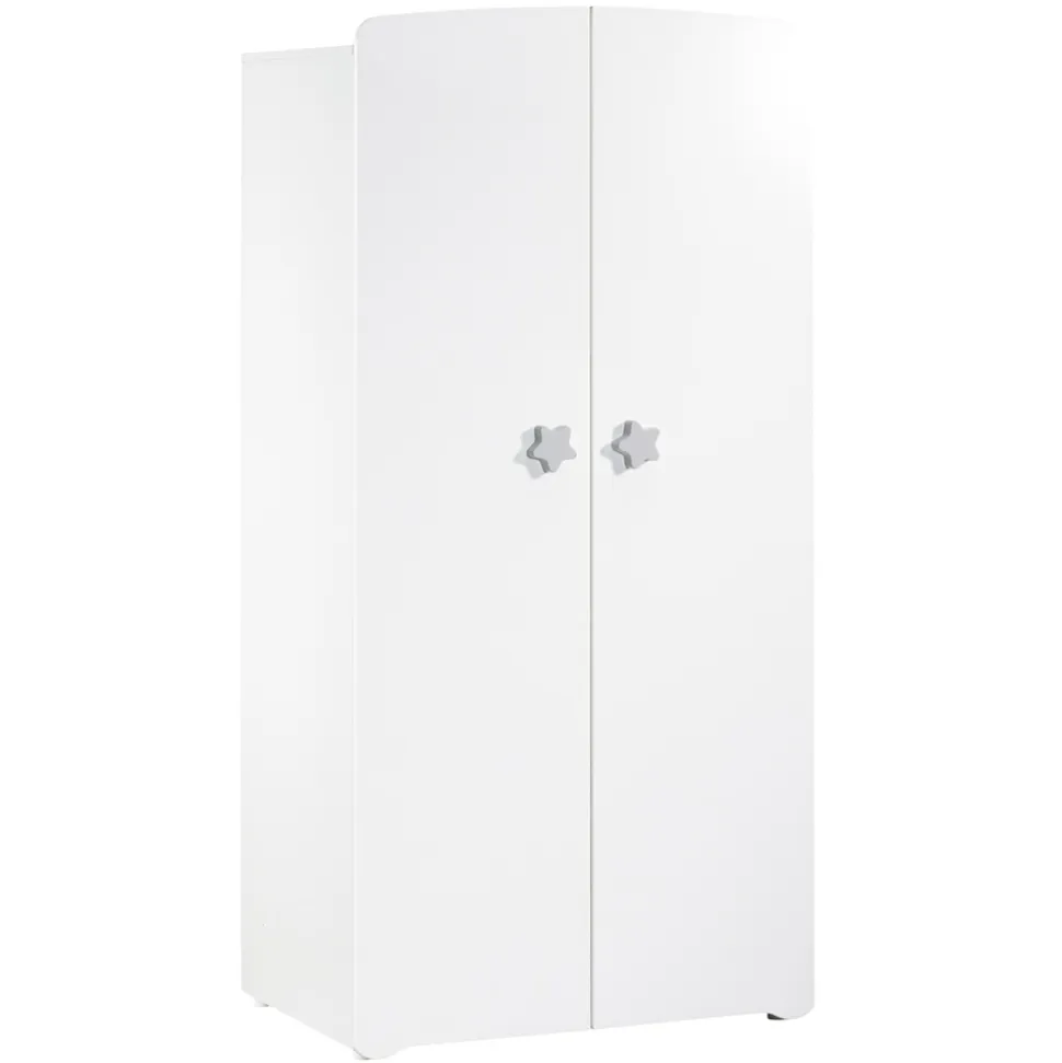 Armoire chambre bébé 2 portes boutons étoile gris