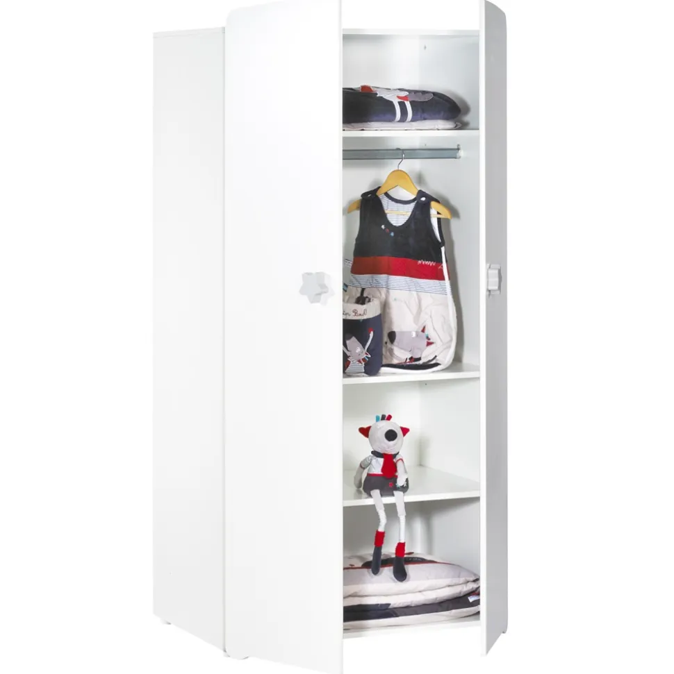 Armoire chambre bébé 2 portes boutons étoile gris