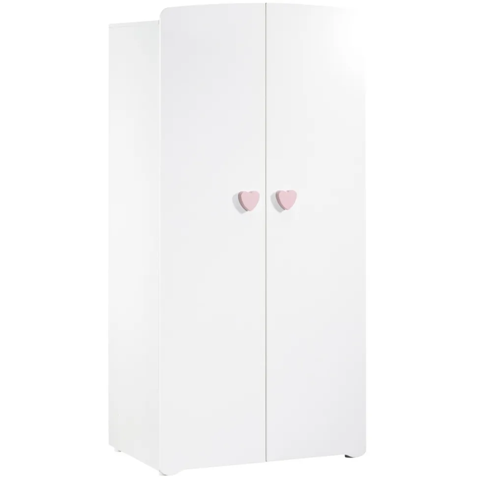 Armoire chambre bébé 2 portes boutons coeur rose