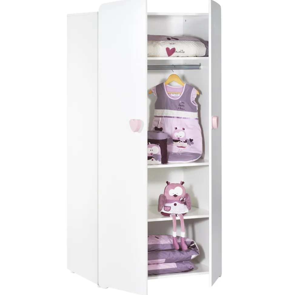 Armoire chambre bébé 2 portes boutons coeur rose