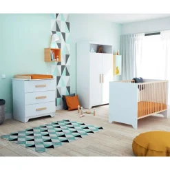Armoire gavroche blanc et hêtre verni