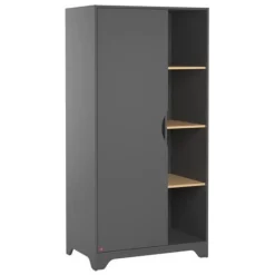 Armoire 1 porte graphite et bois leaf