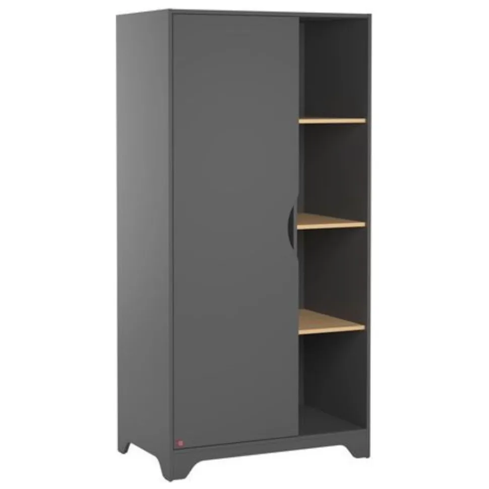 Armoire 1 porte graphite et bois leaf