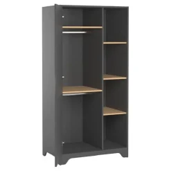 Armoire 1 porte graphite et bois leaf