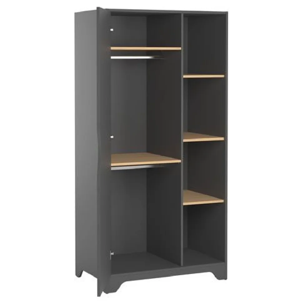 Armoire 1 porte graphite et bois leaf
