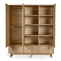 Armoire xl avec 3 portes et 3 tiroirs kyo - honey ash