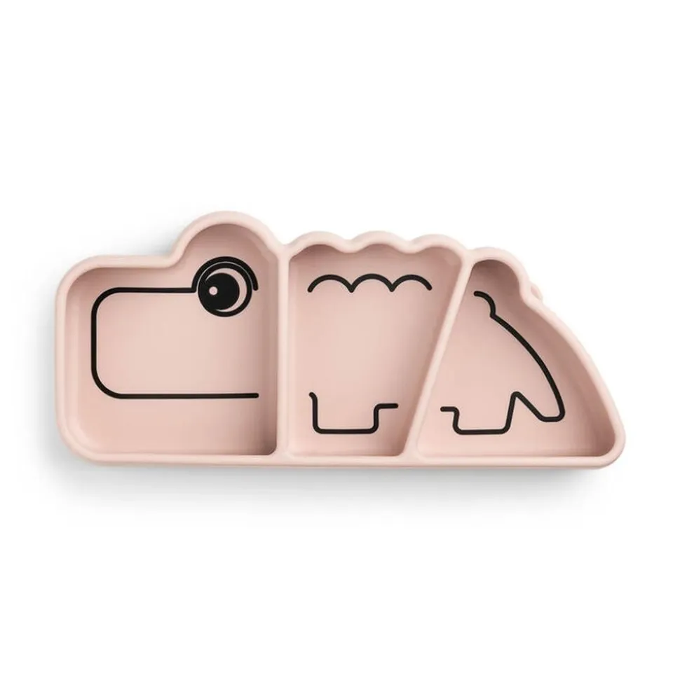 Assiette bébé compartimentée en silicone croco rose