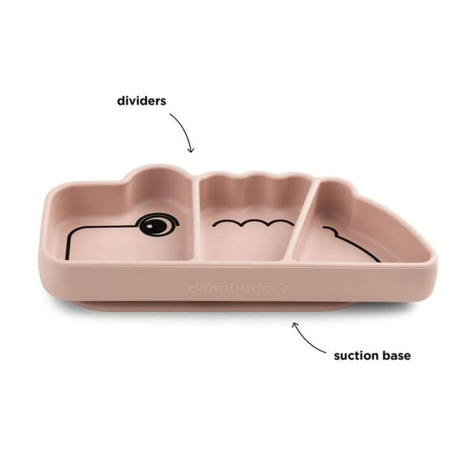 Assiette bébé compartimentée en silicone croco rose