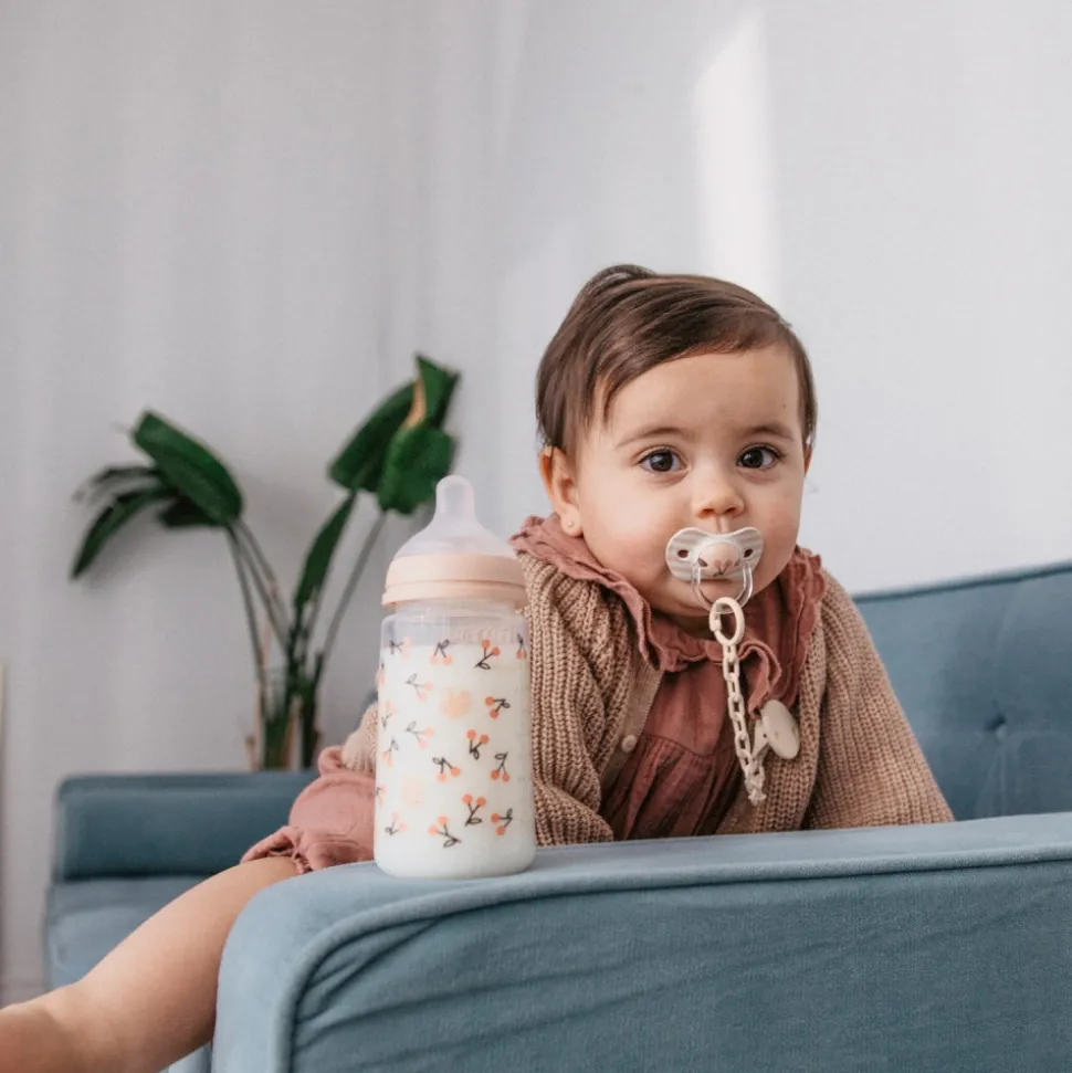 Attache sucette bébé chaîne birdies rose