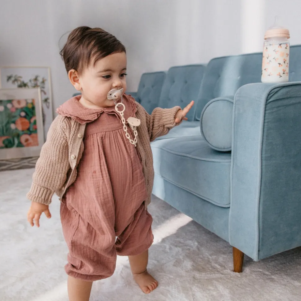 Attache sucette bébé chaîne birdies rose