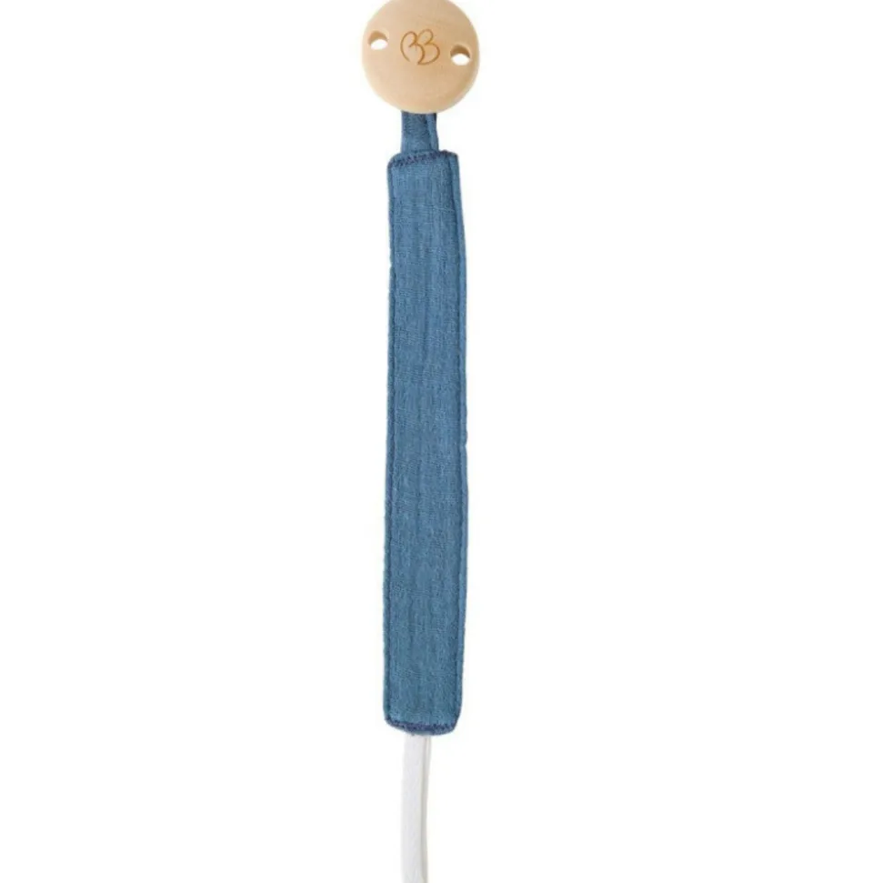 Attache-sucette gaze de coton pierre bleue