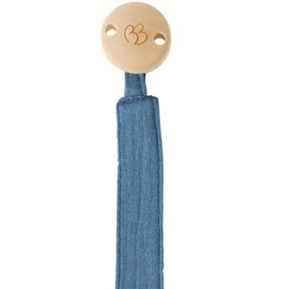 Attache-sucette gaze de coton pierre bleue