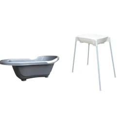 Baignoire bébé argentée avec vidange + support de baignoire