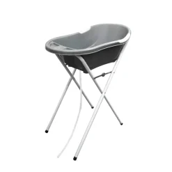 Baignoire bébé argentée avec vidange + grand support de baignoire