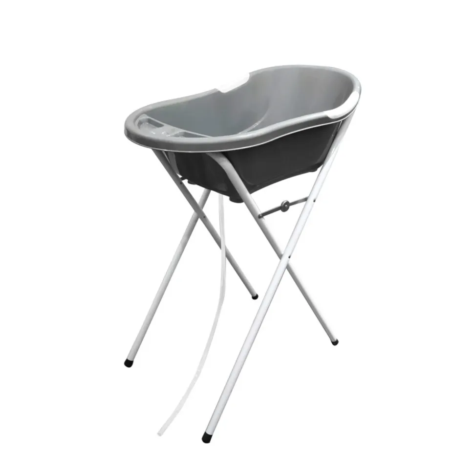 Baignoire bébé argentée avec vidange + grand support de baignoire