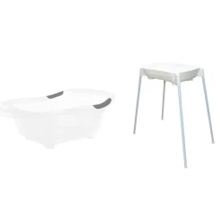 Baignoire bébé blanche pailletée translucide avec vidange + support de baignoire