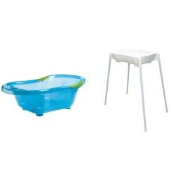 Baignoire bébé bleue avec vidange + support de baignoire