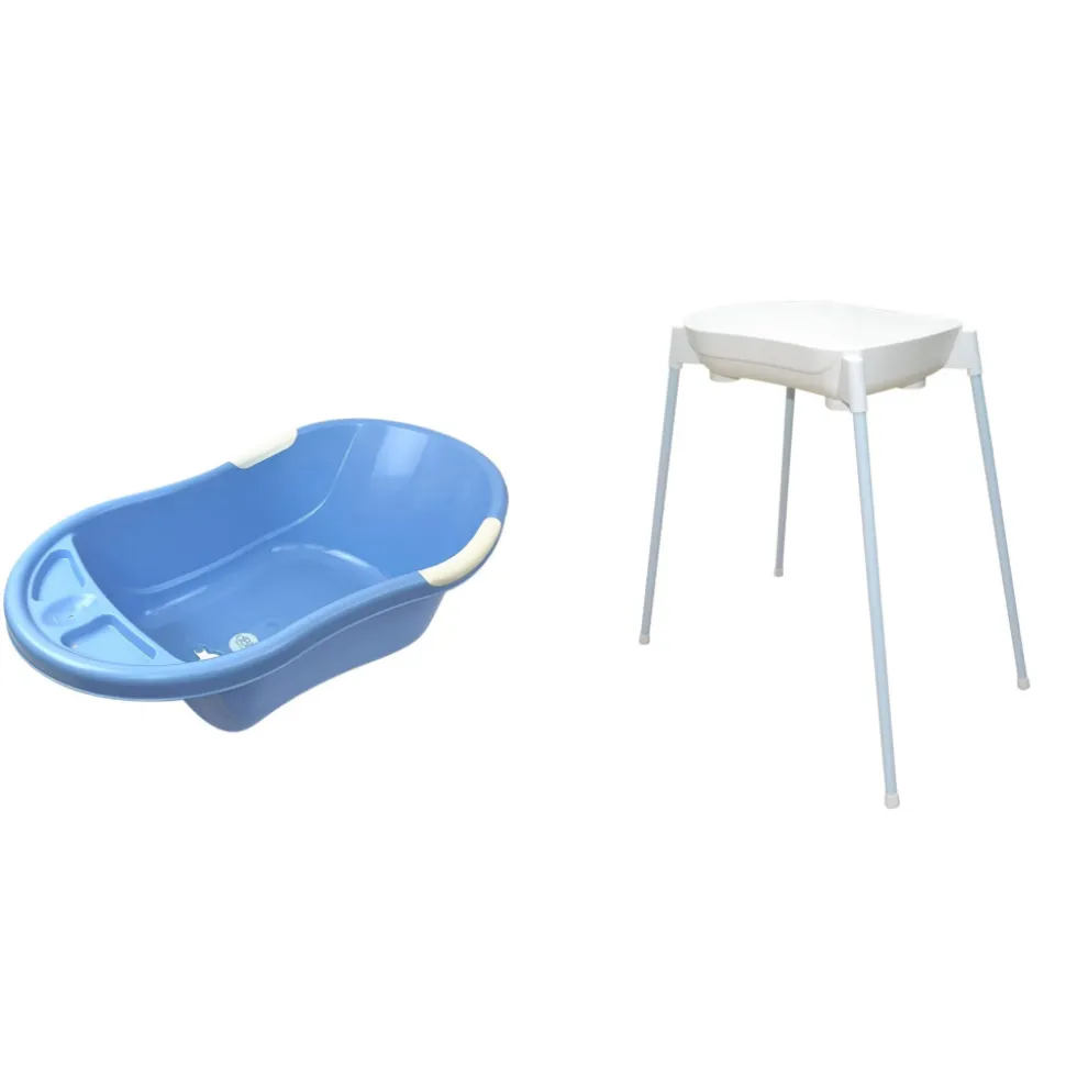 Baignoire bébé bleue avec vidange + support de baignoire