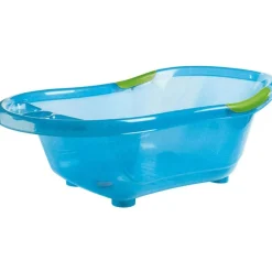 Baignoire bébé bleue pailletée translucide avec vidange + support de baignoire