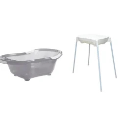 Baignoire bébé grise avec vidange + support de baignoire