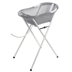 Baignoire bébé grise avec vidange + grand support de baignoire