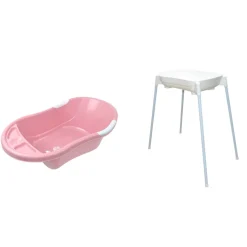 Baignoire bébé rose avec vidange + support de baignoire