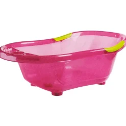 Baignoire bébé rose pailletée avec vidange + support de baignoire