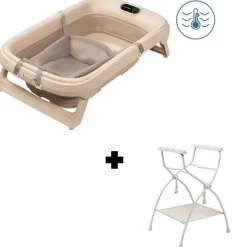 Baignoire indigo plus + insert nouveau-né muted terra + support de baignoire