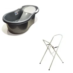 Baignoire 0-6 mois argentée avec transat intégré + petit support de baignoire