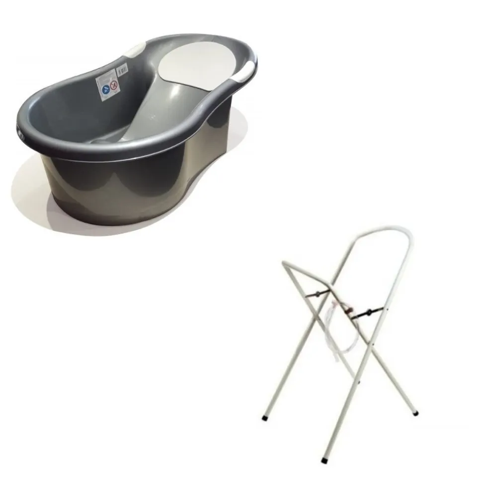 Baignoire 0-6 mois argentée avec transat intégré + petit support de baignoire