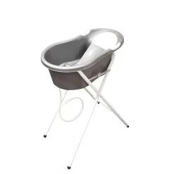 Baignoire 0-6 mois argentée avec transat intégré + petit support de baignoire