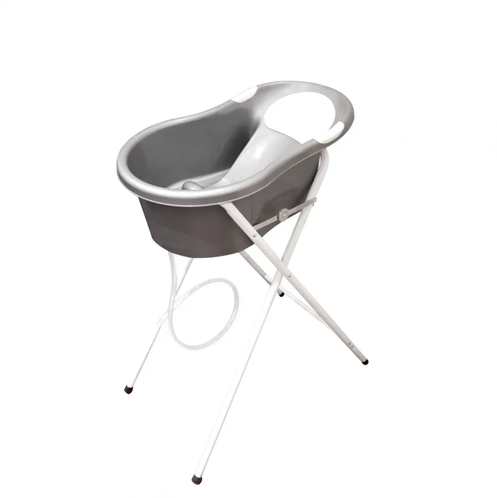 Baignoire 0-6 mois argentée avec transat intégré + petit support de baignoire