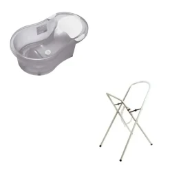 Baignoire 0-6 mois grise translucide avec transat intégré + petit support de baignoire