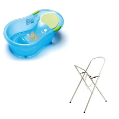Baignoire 0-6 mois éléphant bleu avec transat intégré + petit support de baignoire