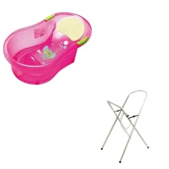 Baignoire 0-6 mois éléphant rose avec transat intégré + petit support de baignoire