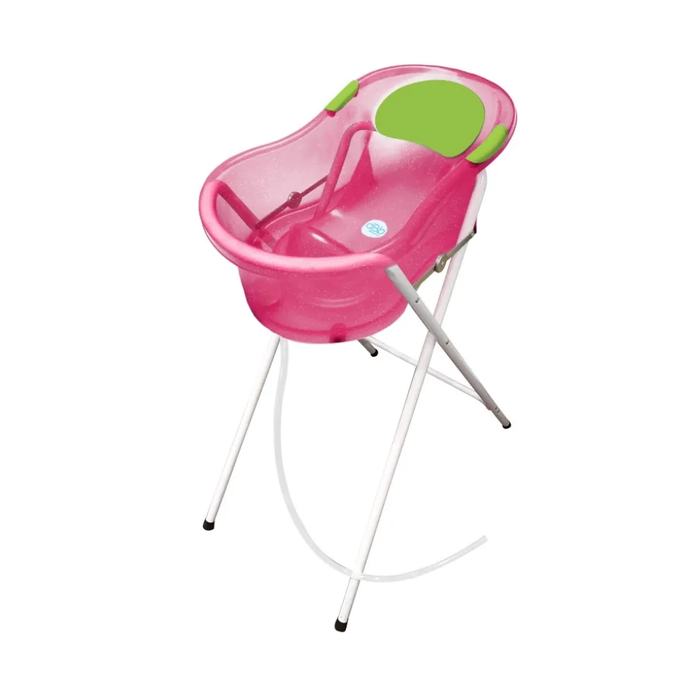 Baignoire 0-6 mois rose pailletée translucide avec transat intégré + petit support de baignoire