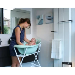 Baignoire ourson vert sauge + support de baignoire