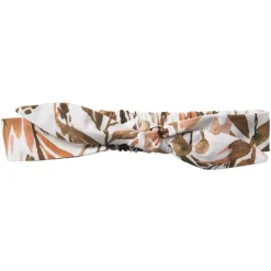 Bandeau élastiqué à nouer - gaze imprimé feuillages caramel