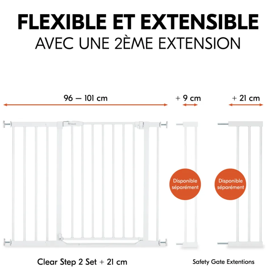 Barrière d'escalier clear step 2 avec extension +9 cm white