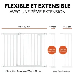 Barrière d'escalier clear step autoclose 2 avec extension +21 cm white