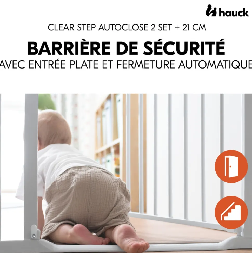 Barrière d'escalier clear step autoclose 2 avec extension +21 cm white