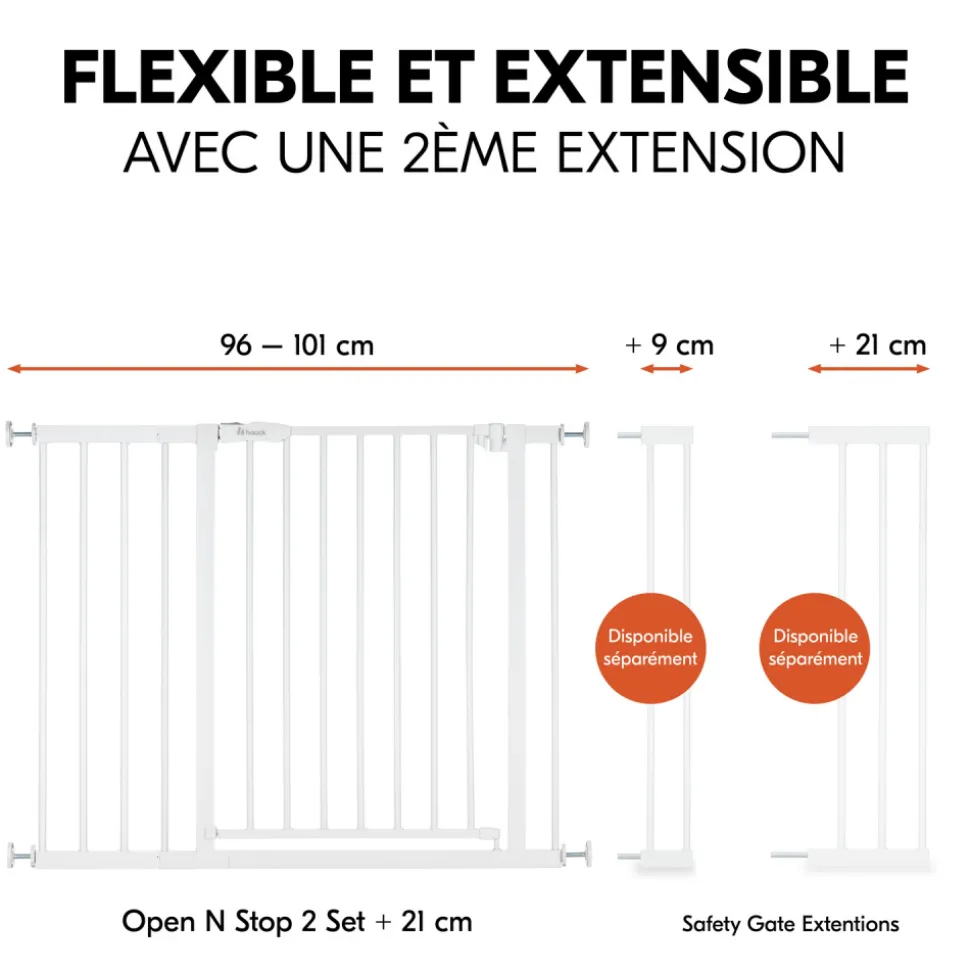 Barrière d'escalier open n stop 2 avec extention +9 cm white