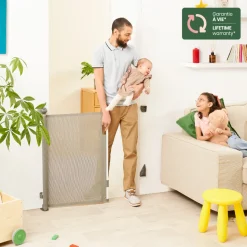 Barrière de sécurité rétractable safe & roll fixation vis extensible jusqu’à 140 cm