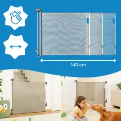 Barrière de sécurité rétractable safe & roll fixation vis extensible jusqu’à 140 cm