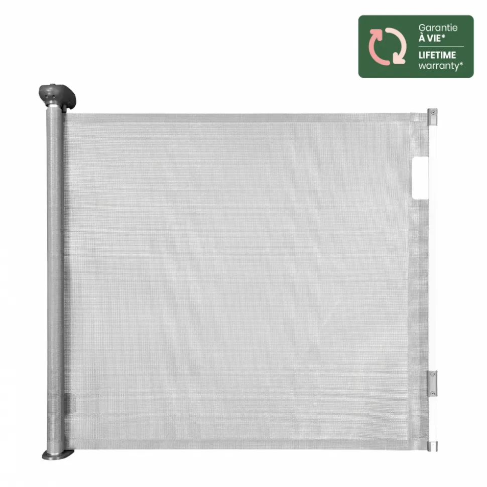 Barrière de sécurité rétractable safe & roll fixation vis extensible jusqu’à 140 cm