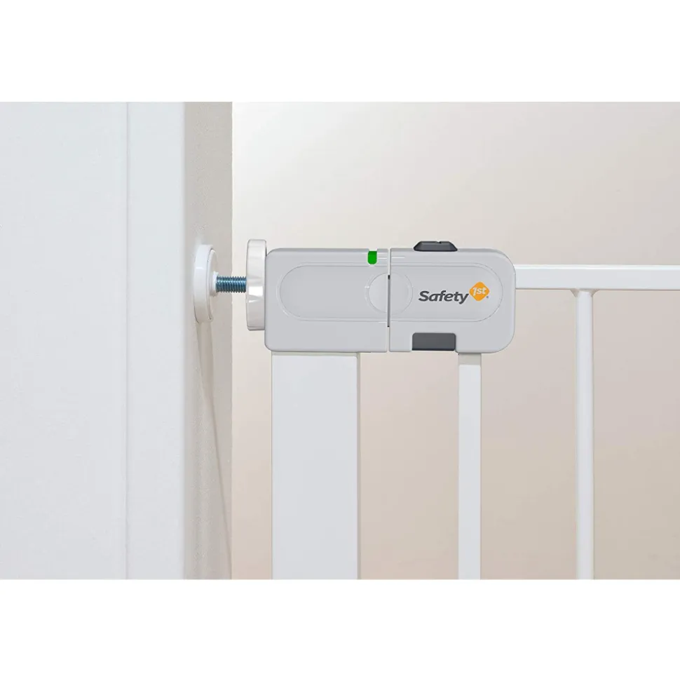 Barrière enfant 73–80 cm + extension 14 cm pour atteindre 94 cm, métal, auto close, fixation pression à 4 points, blanc