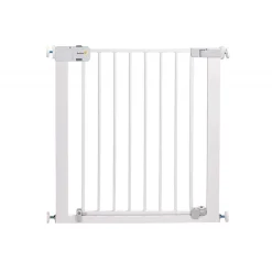 Barrière enfant 73–80 cm + extension 14 cm pour atteindre 94 cm, métal, auto close, fixation pression à 4 points, blanc