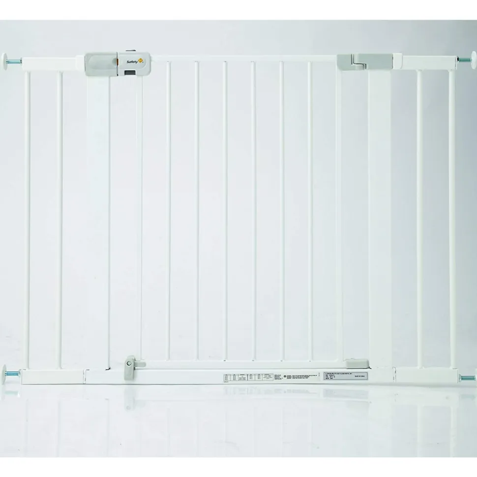 Barrière enfant 73–80 cm + extension 14 cm pour atteindre 94 cm, métal, auto close, fixation pression à 4 points, blanc