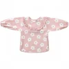 Bavoir tablier col claudine imperméable - fleurs rose 3/5 ans
